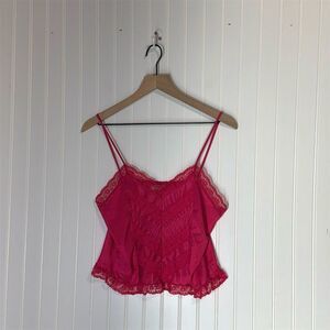 Vintage Rikki NY Lace Trim Cami Top M Hot Pink‎ Nylon USA Y2K Coquette Party